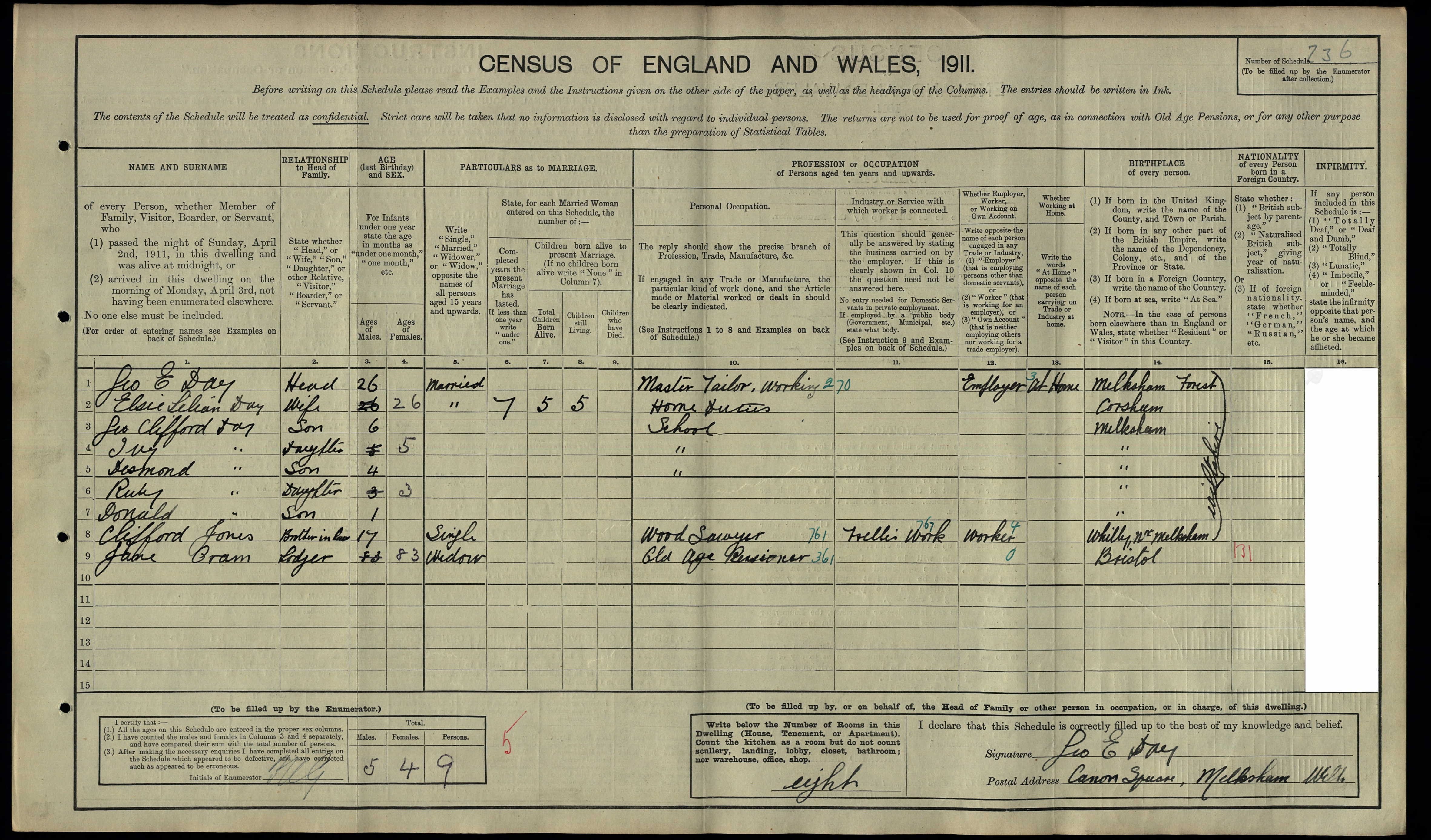 1911 England Census for Elsie Lilian Day[1]