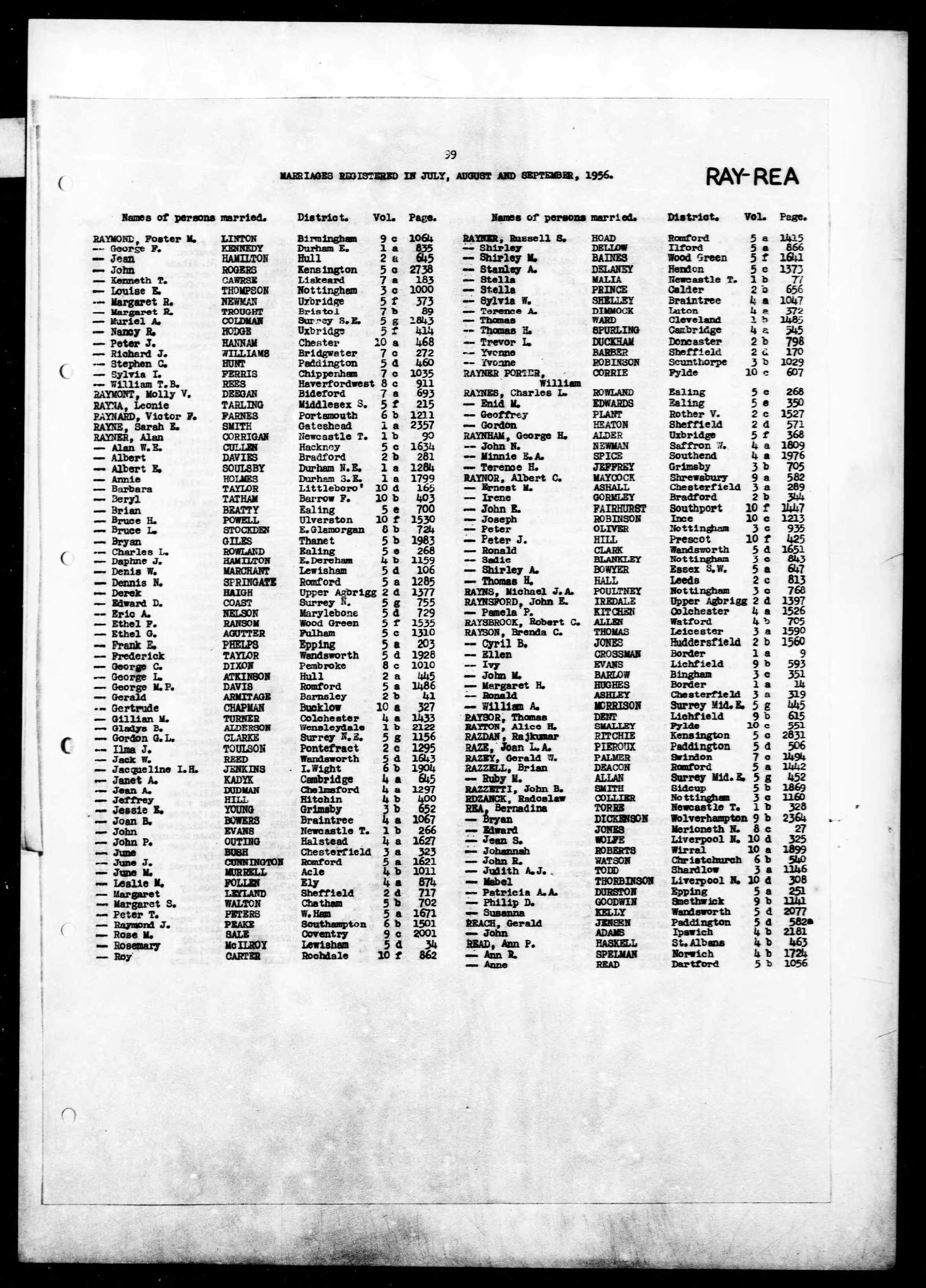 England & Wales, Civil Registration Marriage Index, 1916-2005