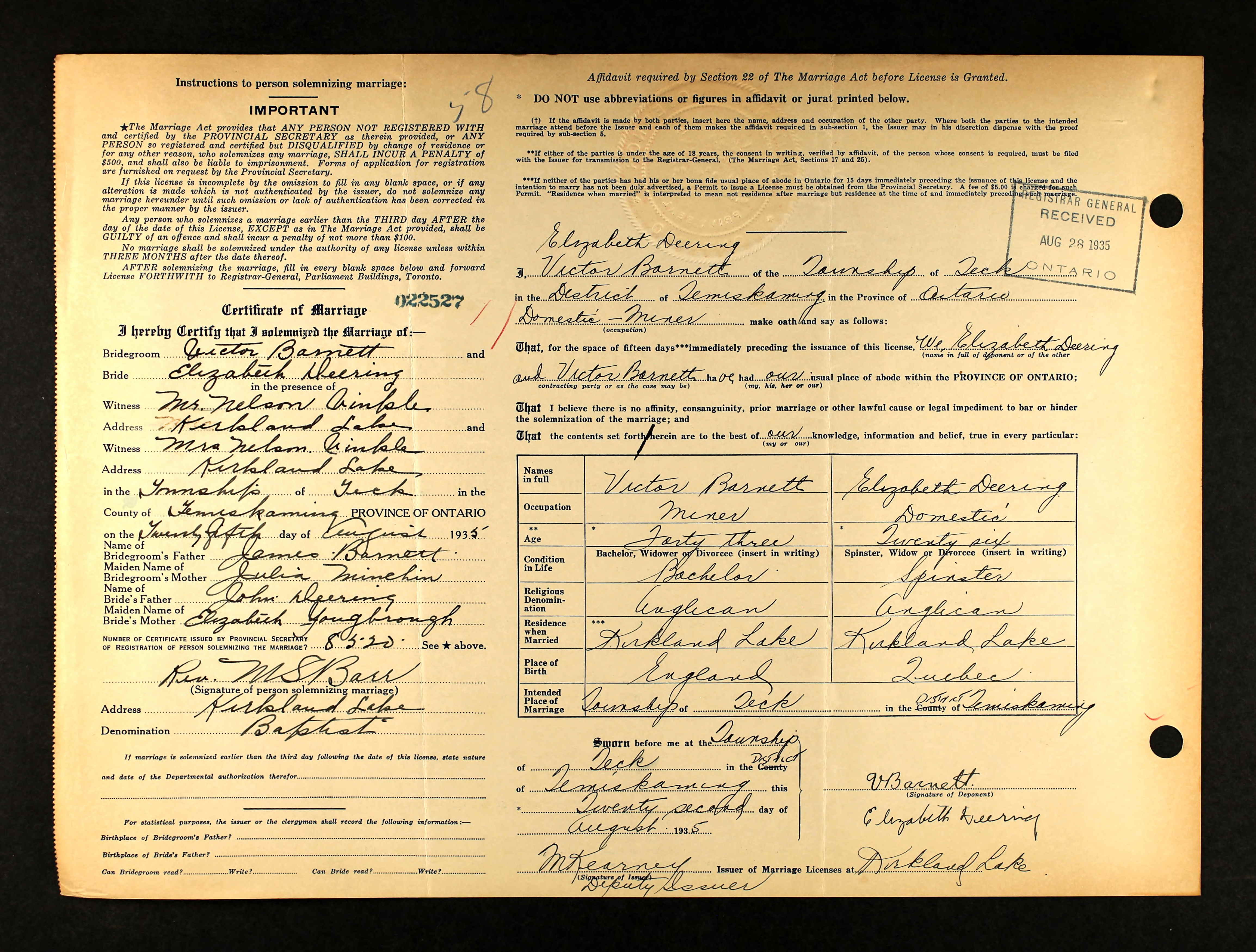 Ontario, Canada, Marriages, 1826-1938