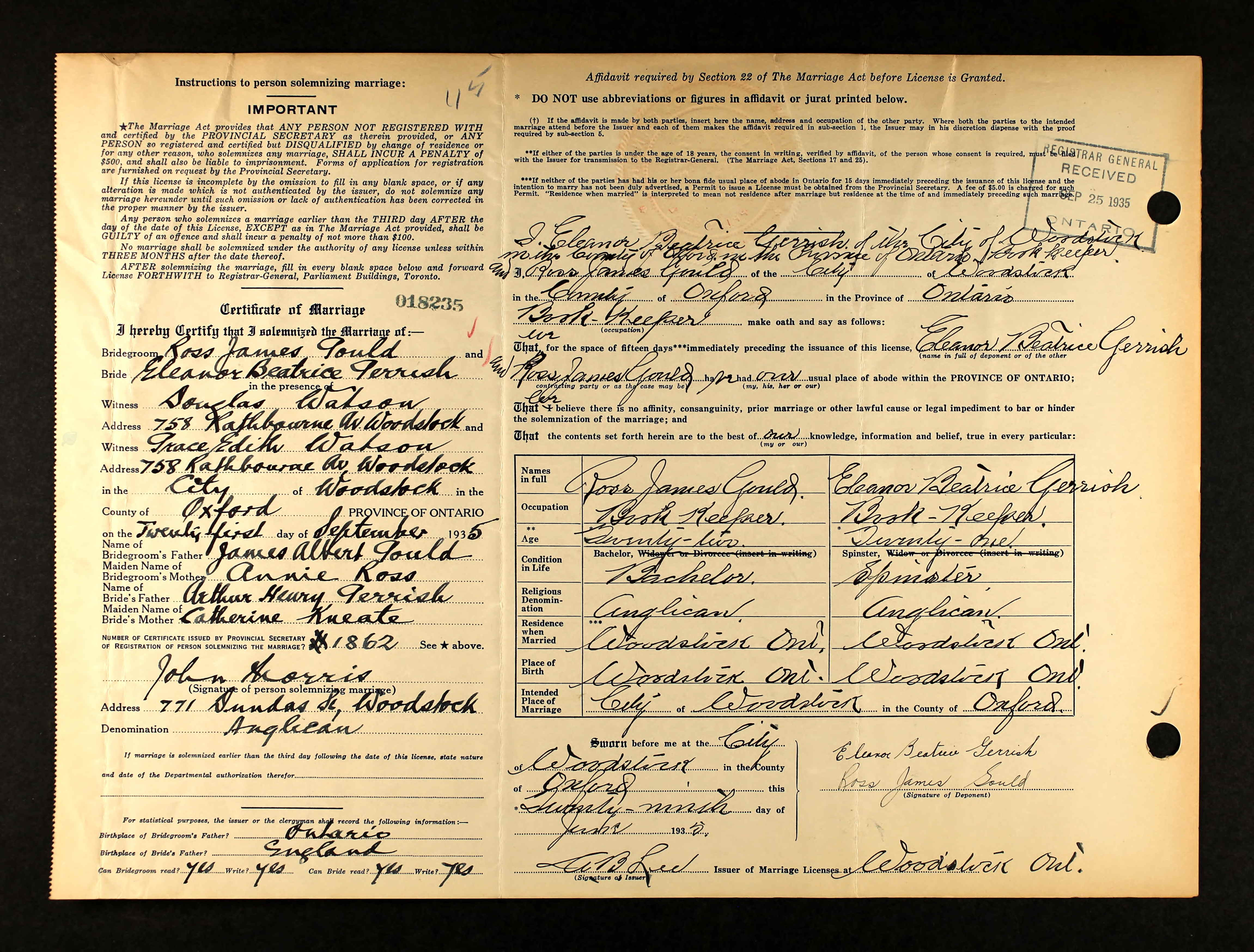 Ontario, Canada, Marriages, 1826-1940