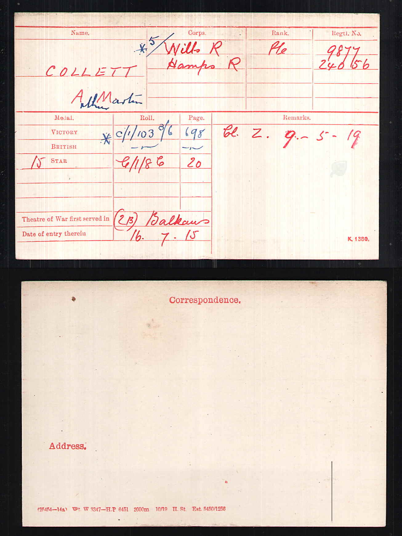 UK, British Army World War I Medal Rolls Index Cards, 1914-1920