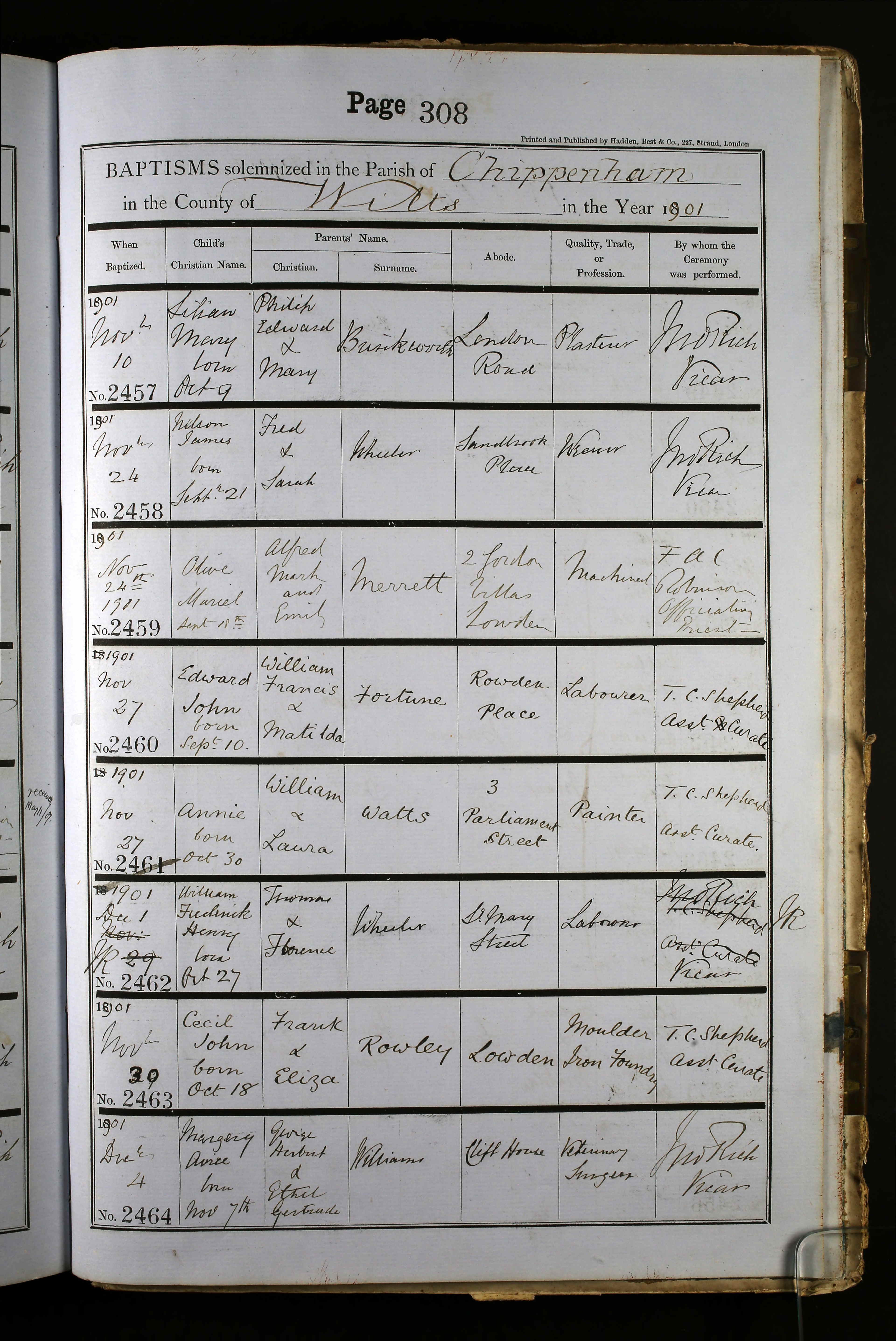 Wiltshire, England, Church of England Births and Baptisms, 1813-1916