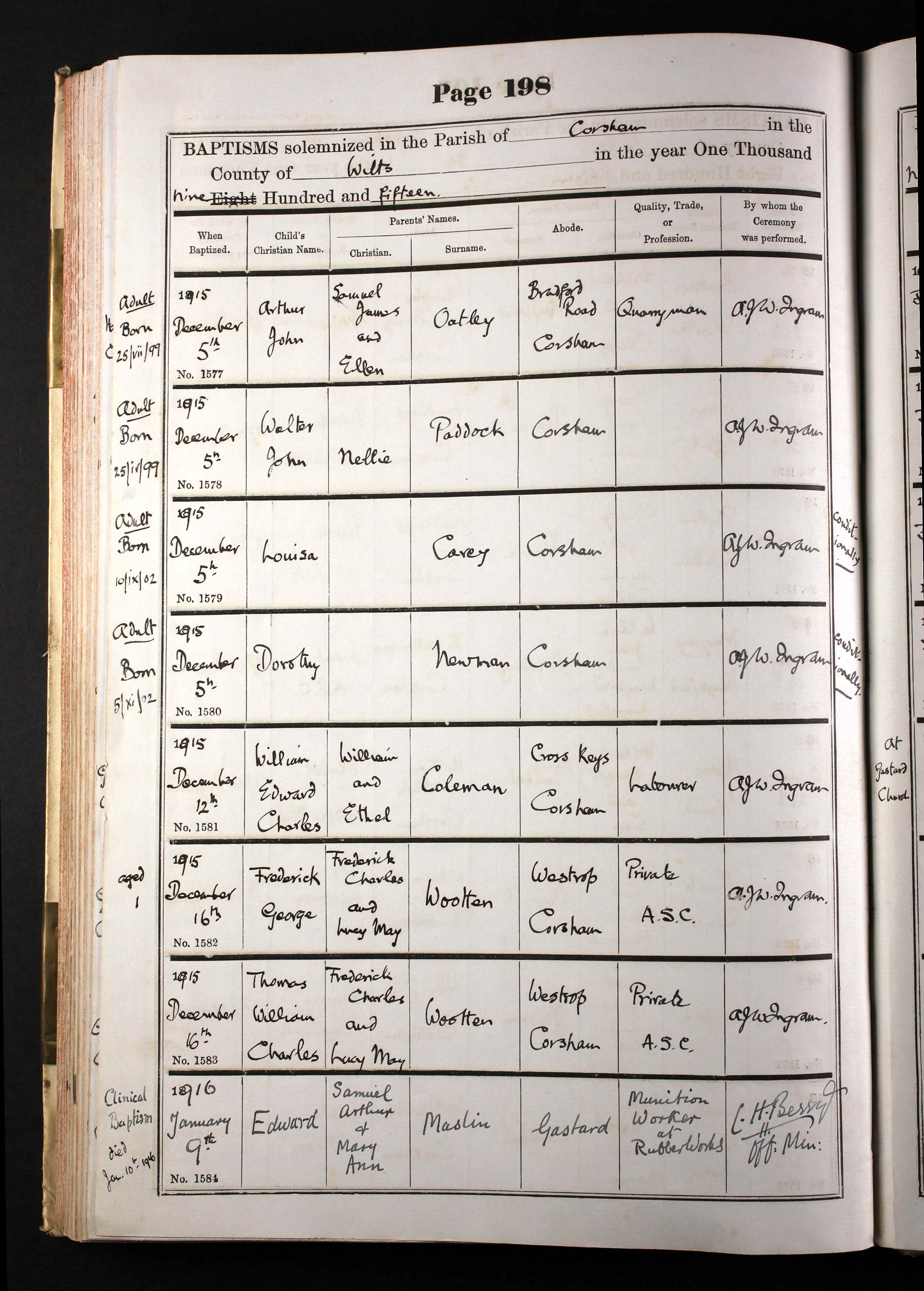 Wiltshire, England, Church of England Births and Baptisms, 1813-1916