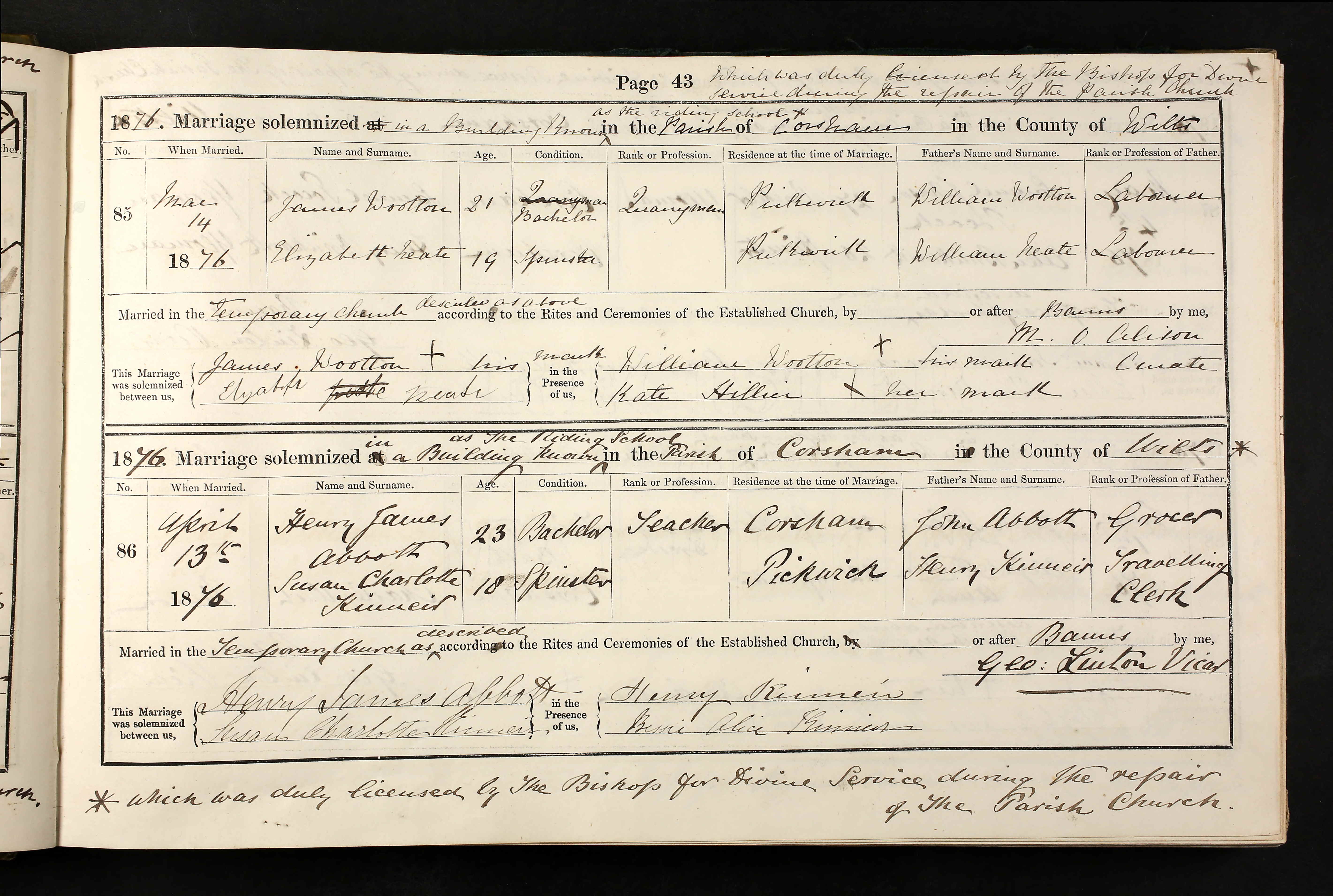 Wiltshire, England, Church of England Marriages and Banns, 1754-1916