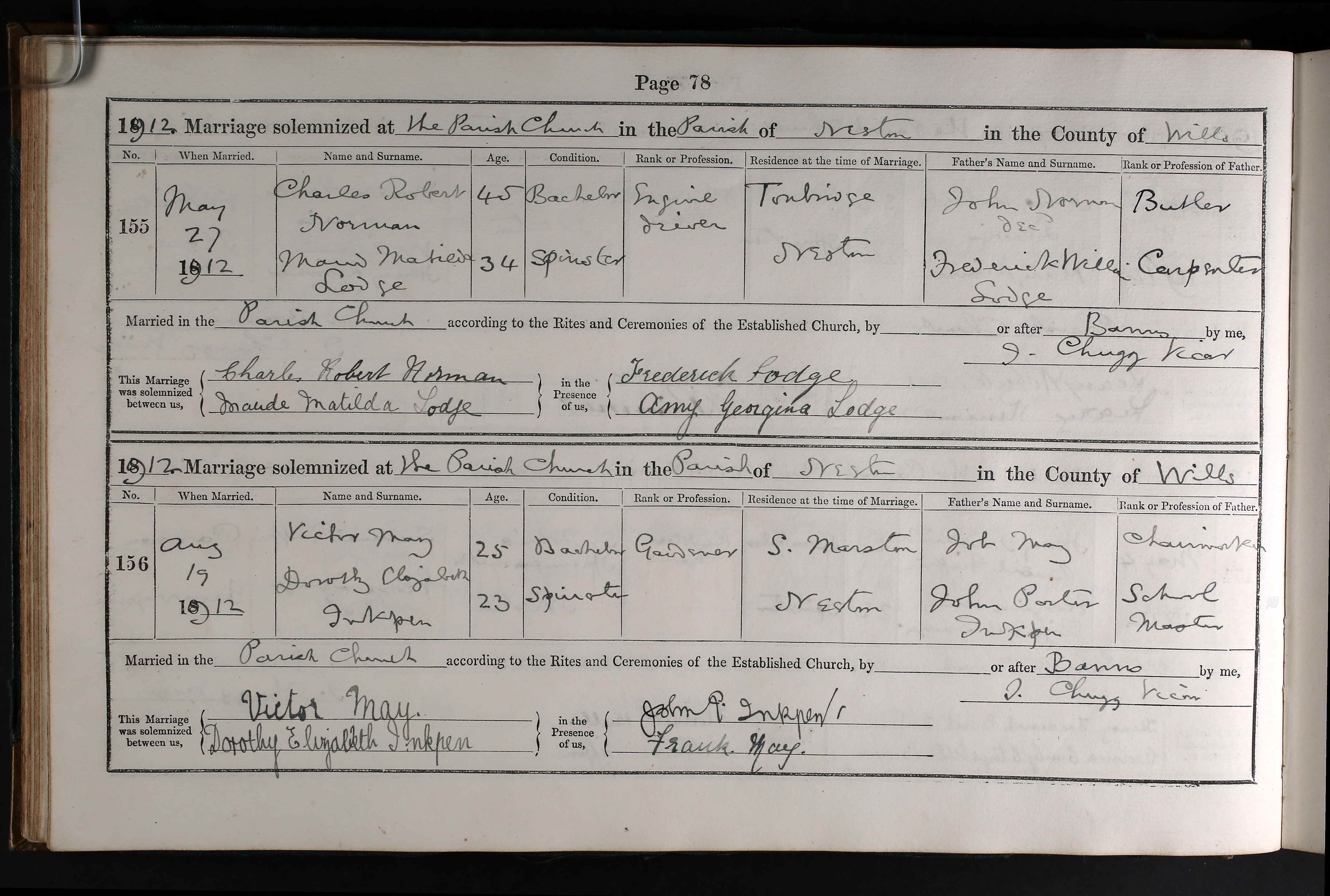 Wiltshire, England, Church of England Marriages and Banns, 1754-1916