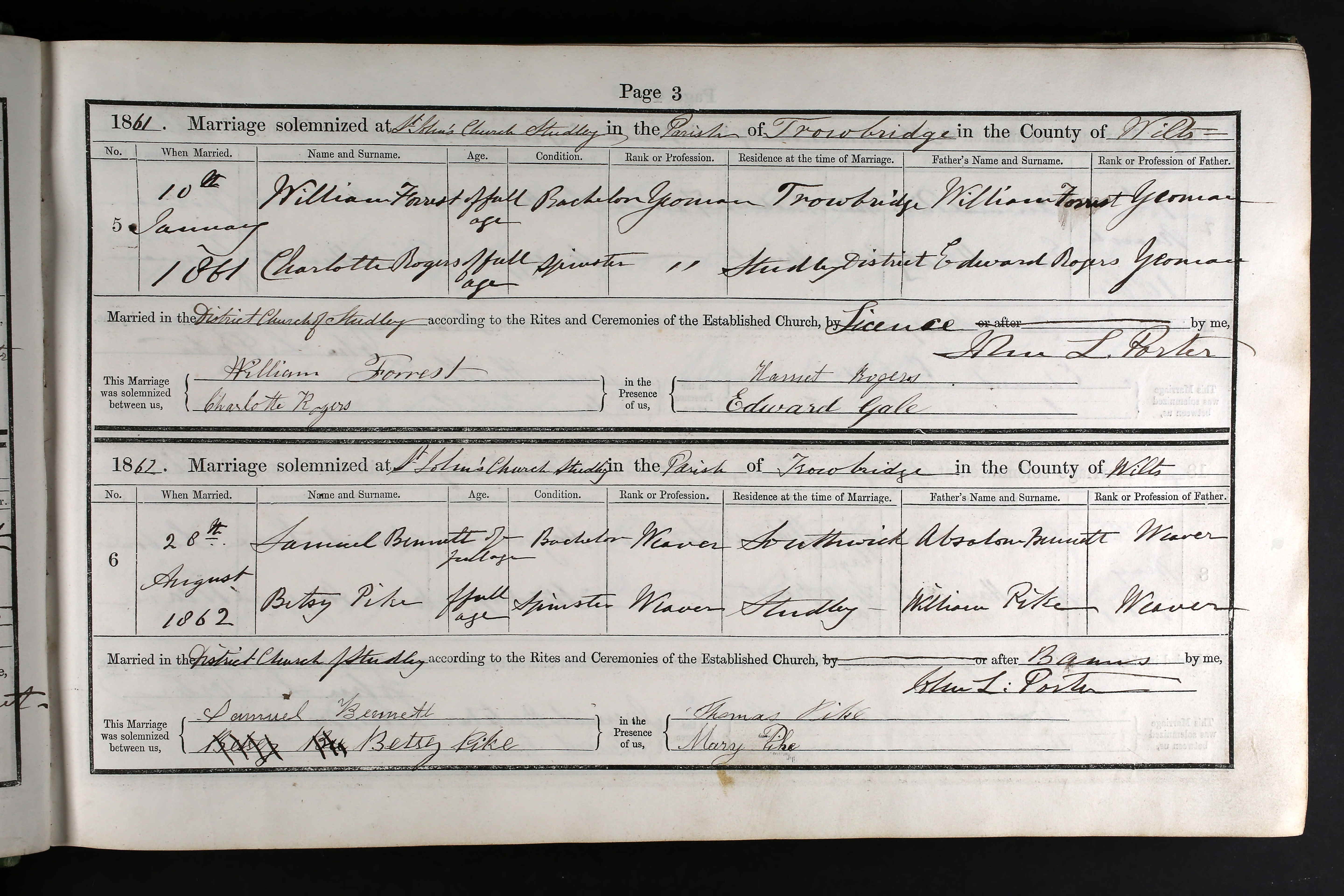 Wiltshire, England, Church of England Marriages and Banns, 1754-1916