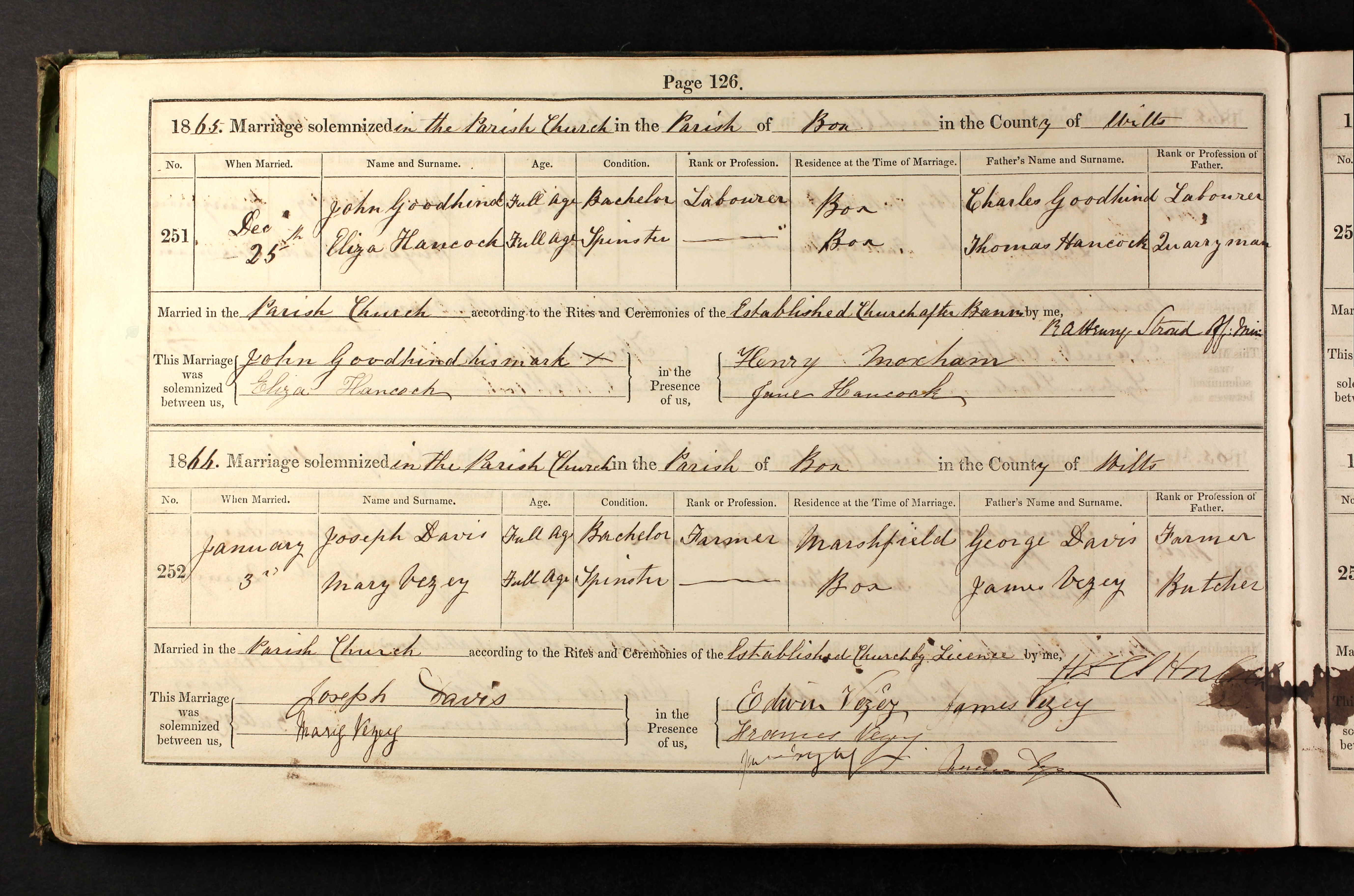 Wiltshire, England, Church of England Marriages and Banns, 1754-1916