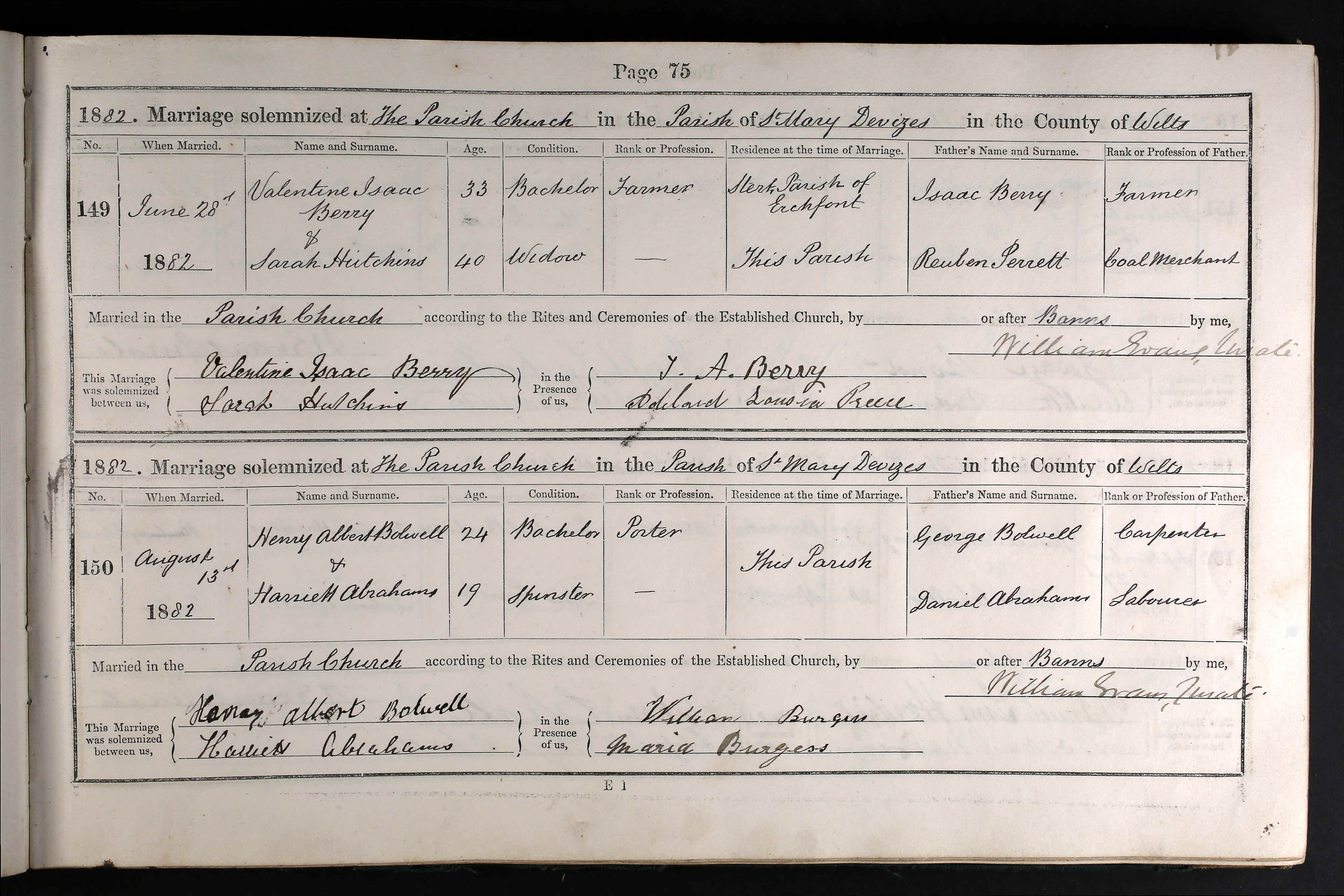 Wiltshire, England, Church of England Marriages and Banns, 1754-1916